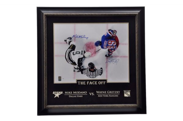 Wayne Gretzky and Mike Modano Dual-Signed "The Face-Off" Limited-Edition Framed Photo #1/99 from WGA (28 3/4" x 28 3/4")