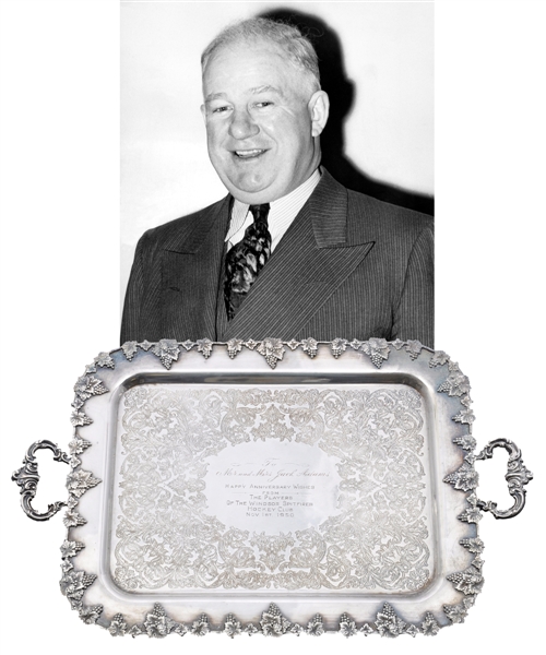 Jack Adams 1950 Windsor Spitfires Hockey Club Tray Gifted to Him