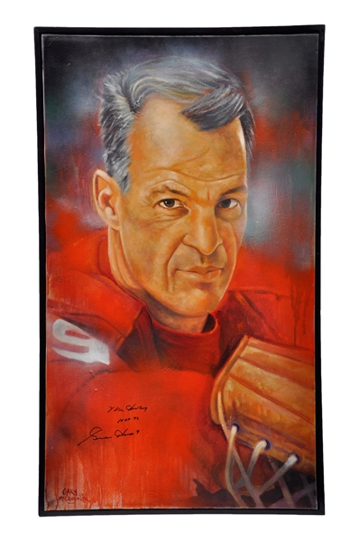 Gordie Howe Signed Original Detroit Red Wings Oil Painting on Canvas by Gary McLaughlin (23" x 39")