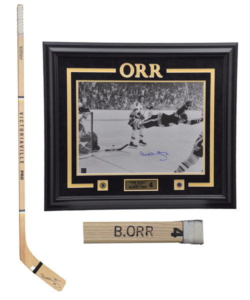 Bobby Orr Signed Boston Bruins "The Goal" Framed Display (26" x 30") and Victoriaville Replica Stick - Both with GNR COA