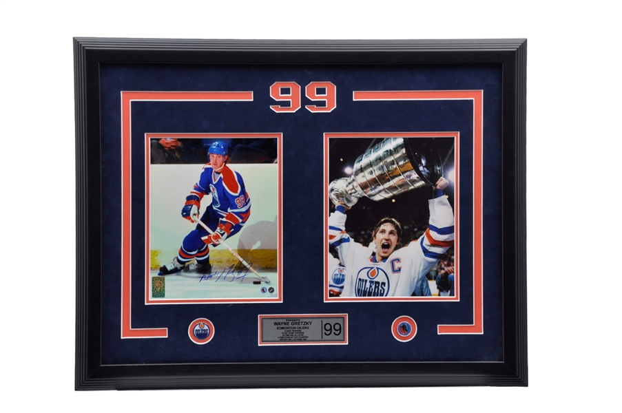 Wayne Gretzky Signed Edmonton Oilers Framed Photos (2) with WGA COA