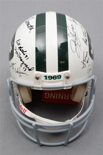 1969 New York Jets Team-Signed Limited-Edition #13/69 Full Size Throwback Riddell Helmet with Steiner COA