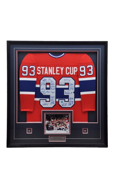 Montreal Canadiens 1992-93 Stanley Cup Champions Team-Signed Limited-Edition Jersey #89/193 Framed Display with COA (41" x 43")
