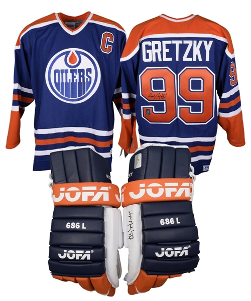 Wayne Gretzky Signed Edmonton Oilers Jersey and Jofa Gloves from WGA
