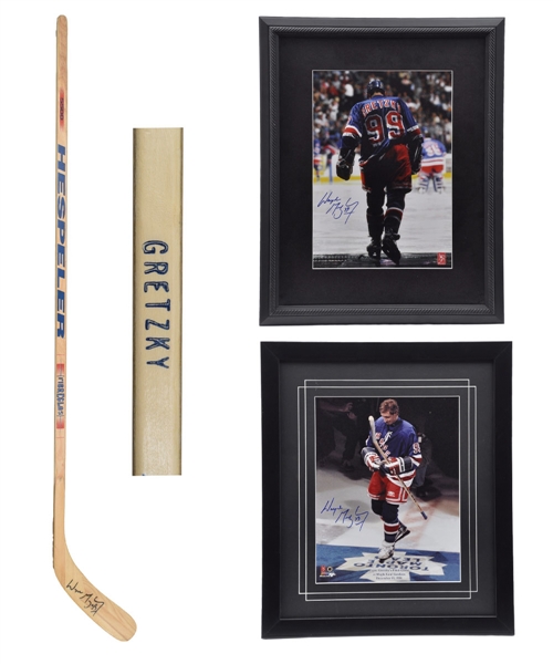 Wayne Gretzky Signed 1998-99 New York Rangers Framed Photos (2) from WGA Plus Signed Hespeler Model Stick