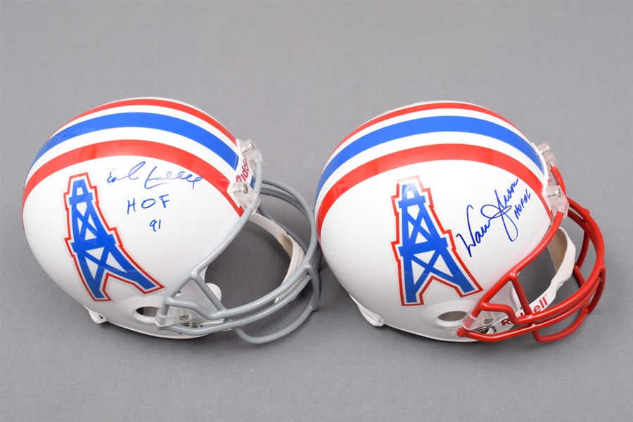 HOFers Earl Campbell and Warren Moon Signed Houston Oilers Full-Size Riddell Helmets (2) with JSA COAs