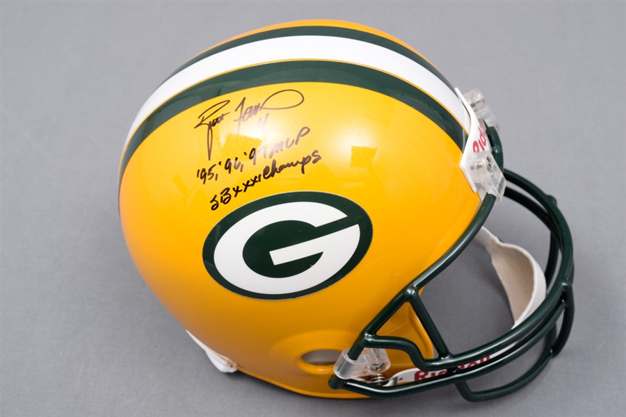 Brett Favre Signed Green Bay Packers Full-Size Riddell Helmet with Annotations - Favre COA