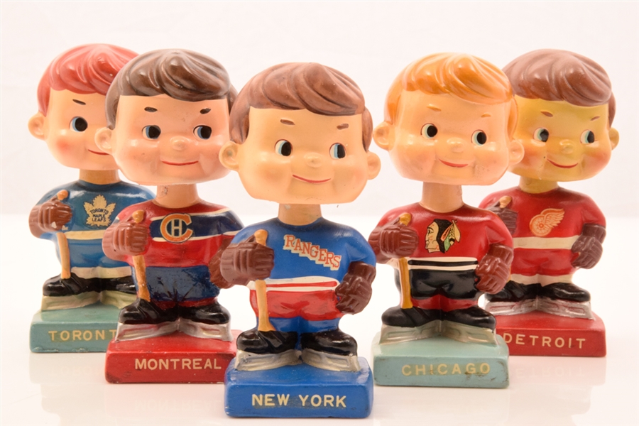1961-63 NHL "Original Six" Teams Intermediate High Skates Nodder / Bobble Head Doll Collection of 5