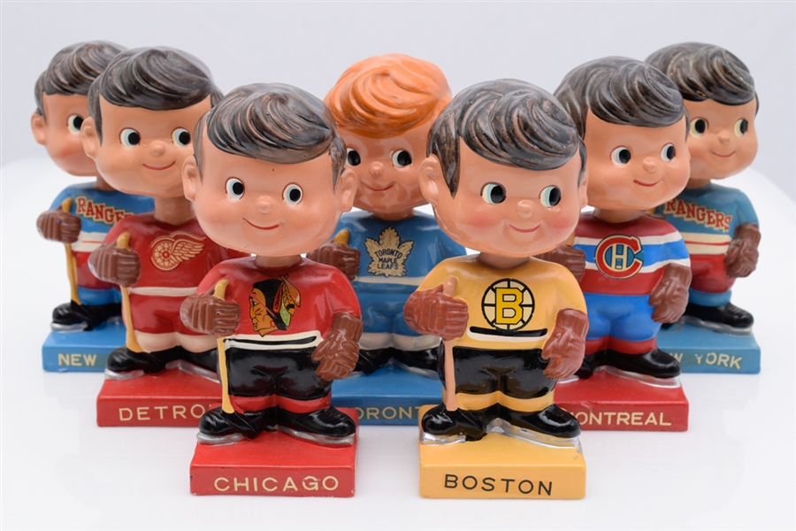 1962 NHL "Original Six" Teams Nodder / Bobble Head Doll Collection of 7