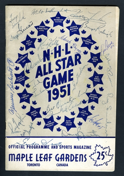 1951 NHL All-Star Game Program Signed by 30 with 11 Deceased HOFers Including Terry Sawchuk