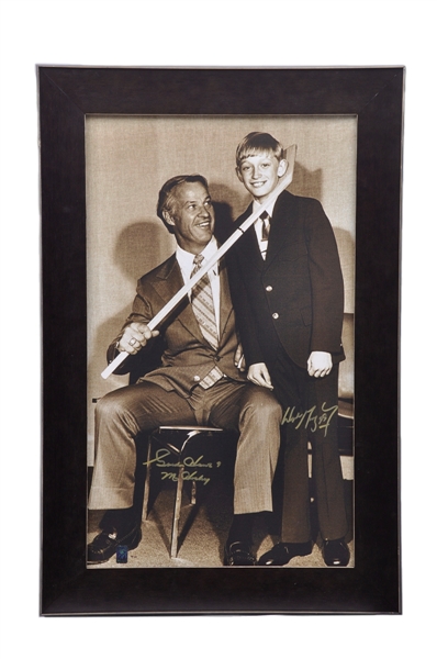 Wayne Gretzky and Gordie Howe Dual-Signed "The Hook" Limited-Edition Framed Print on Canvas #4/99 with WGA COA (24" x 36")
