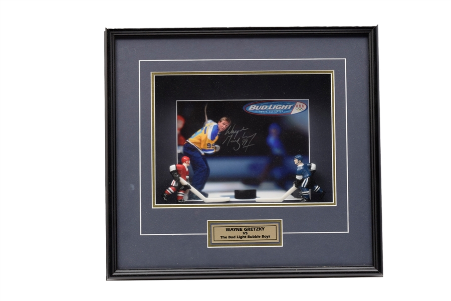 Wayne Gretzky Signed "Gretzky vs The Bud Light Bubble Boys" Framed Display from WGA (19" x 4" x 17")