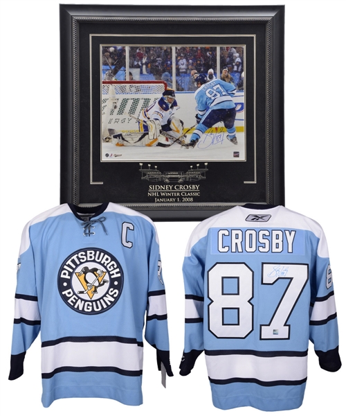 Sidney Crosby Signed Pittsburgh Penguins "Winter Classic" Captains Jersey and Framed Photo with COA (30" x 31")