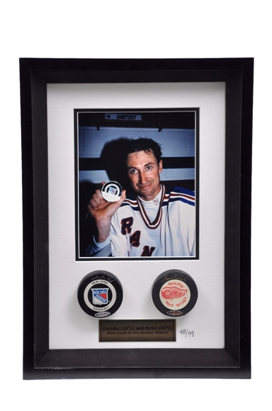 Wayne Gretzky and Gordie Howe Dual-Signed "1072 Career Goal" Signed Limited-Edition Framed Display #48/99 with UDA COAs (15" x 2" x 21") 