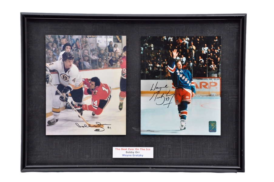 Wayne Gretzky and Bobby Orr Signed Framed Photos Display with WGA and GNR COAs (15 3/4" x 22 1/2")
