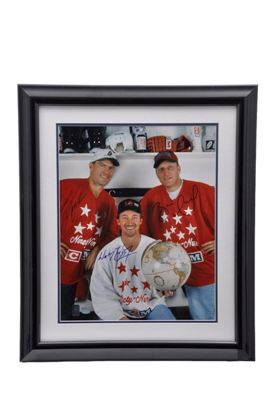 Wayne Gretzky, Mark Messier and Brett Hull Triple-Signed "Ninety-Nine Tour" Limited-Edition Framed Photo #8/11 with WGA COA (24" x 28")