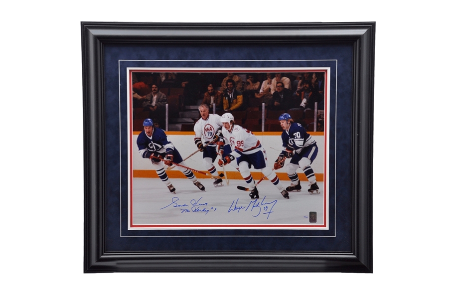 Wayne Gretzky and Gordie Howe Dual-Signed WHA All-Star Game Limited-Edition Framed Action Photo #4/99 from WGA (26" x 30")