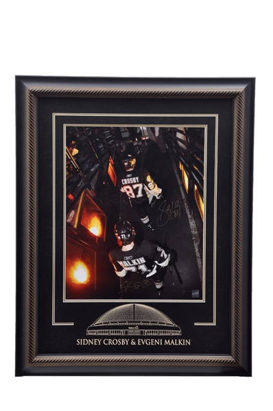 Sidney Crosby Signed Pittsburgh Penguins NHL First Goal Framed Display with COA and Crosby / Malkin Dual-Signed Framed Photo