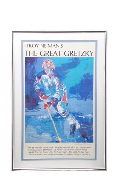 LeRoy Neimans 1981 "The Great Gretzky" Framed Poster Signed by Neiman and Gretzky (29" x 42") 