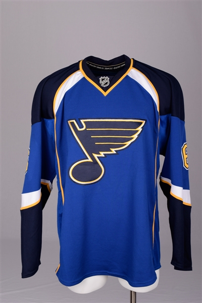 Erik Johnsons 2007-08 St. Louis Blues Signed "1st Home Game of Season" Game-Worn Rookie Season Jersey with Team LOA