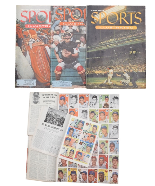 1954 Sports Illustrated First and Second Issues with Baseball Card Inserts Plus 1955 Issue with Baseball Card Insert