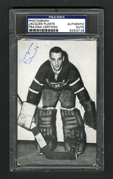 Deceased HOFer Jacques Plante Signed Montreal Canadiens Postcard - PSA/DNA Certified