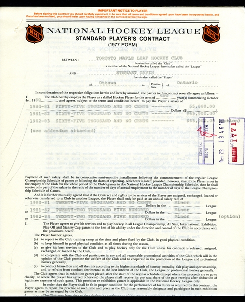 Paul Gardner and Stewart Gavin 1978-83 NHL Contract and Document Collection of 4