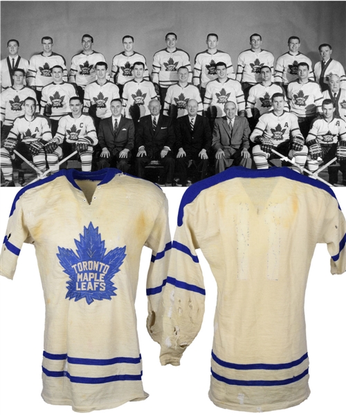 Toronto Maple Leafs Circa 1960 Game-Worn Wool Jersey - Team Repairs!