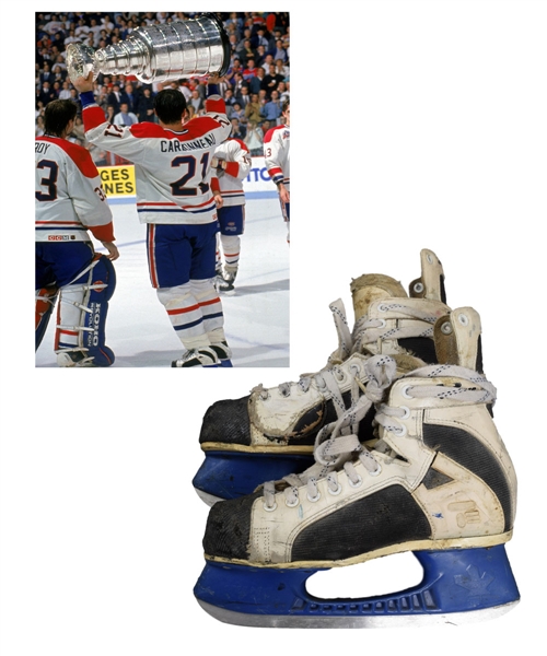 Guy Carbonneaus 1992-93 Montreal Canadiens Stanley Cup Finals CCM Game-Worn Skates - Photo-Matched!