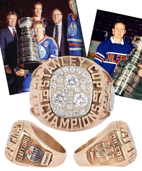 Barrie Staffords 1986-87 Edmonton Oilers Stanley Cup Championship 10K Gold and Diamond Ring