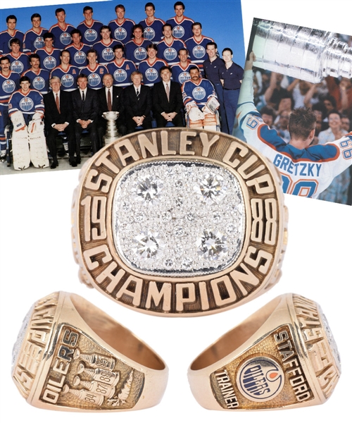 Barrie Staffords 1987-88 Edmonton Oilers Stanley Cup Championship 10K Gold and Diamond Ring