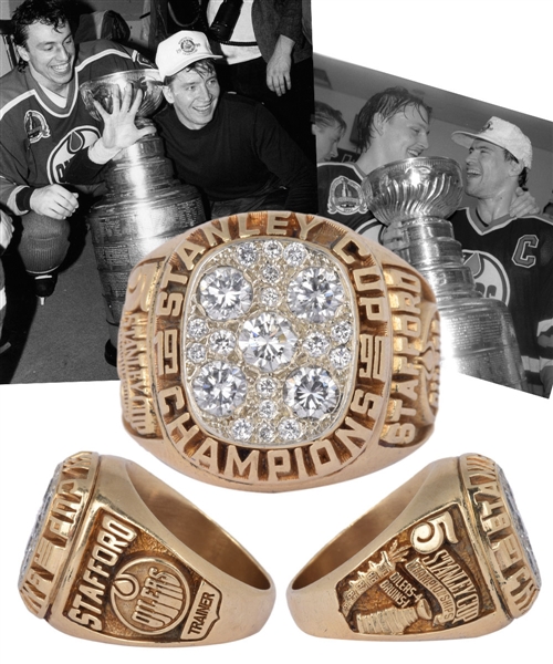 Barrie Staffords 1989-90 Edmonton Oilers Stanley Cup Championship 10K Gold and Diamond Ring