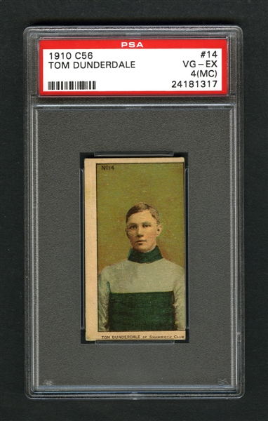 1910-11 Imperial Tobacco C56 Hockey Card #14 HOFer Tom Dunderdale RC - Graded PSA 4 (MC)