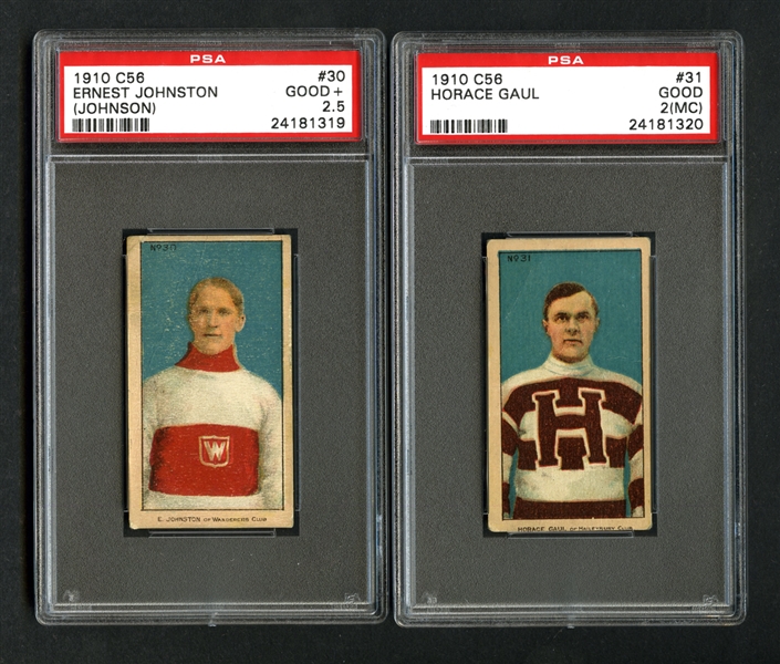 1910-11 Imperial Tobacco C56 Hockey Cards #22 HOFer Ernest "Moose" Johnson RC Graded PSA 2.5 and #31 Horace Gaul RC Graded PSA 2 (MC)