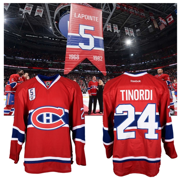 Jared Tinordis 2014-15 Montreal Canadiens "Guy Lapointe Night" Game-Issued Jersey with Team LOA