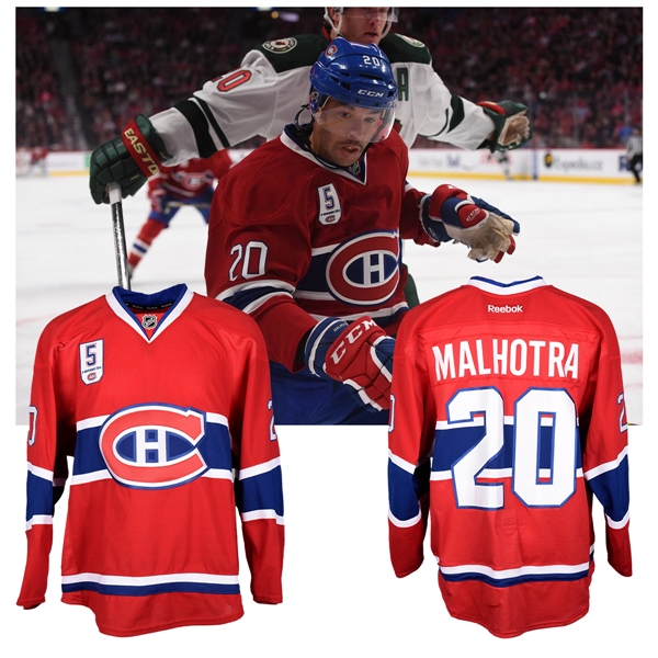 Manny Malhotras 2014-15 Montreal Canadiens "Guy Lapointe Night" Game-Worn Jersey with Team LOA
