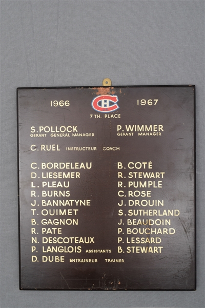 Montreal Canadiens Junior Hockey Club 1966-67 Team Photo and Montreal Forum Plaque