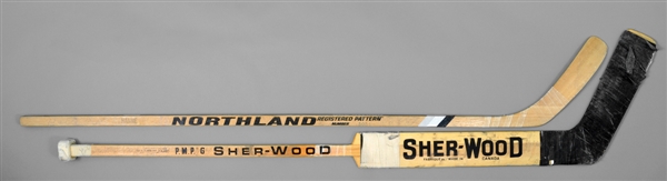 Gilles Meloches Game-Used and Lou Nanne Game-Issued Late-1970s Minnesota North Stars Team-Signed Sticks