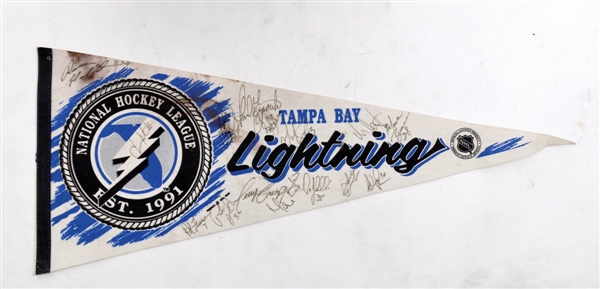 Tampa Bay Lightning Autograph Collection of 4 with Multi-Signed 1992-93 Photo and Pennant