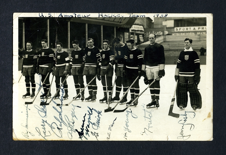1938 Team USA Hockey Team-Signed Real Photo Postcard