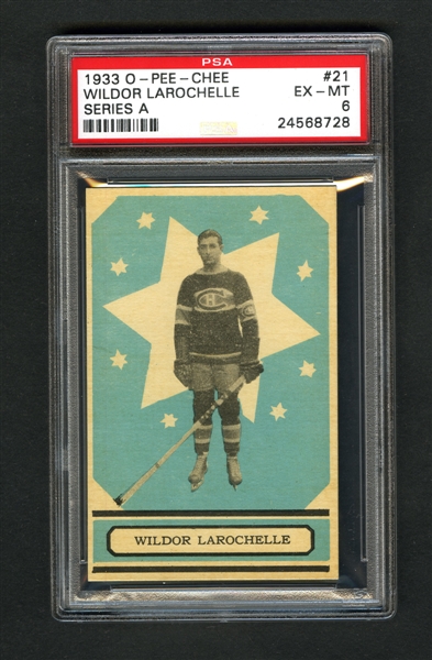 1933-34 O-Pee-Chee V304 Series "A" Hockey Card #21 Wildor Larochelle RC - Graded PSA 6