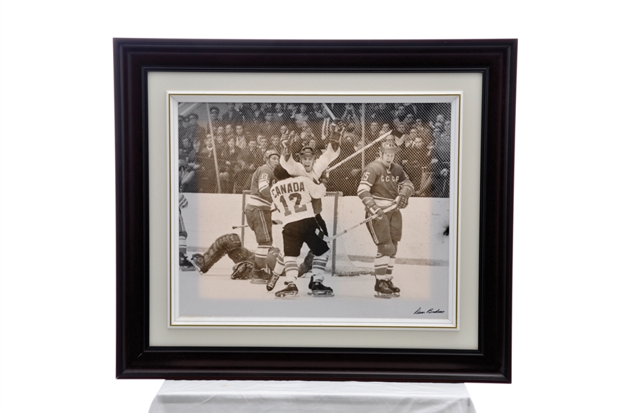 Paul Henderson 1972 Canada-Russia Series Winning Goal Transfer on Canvas Framed Photo by Denis Brodeur