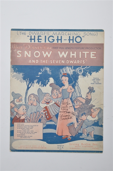 Adriana Caselotti (voice of Snow White) Signed 1937 Walt Disney "Heigh-Ho" Music Sheet with JSA COA