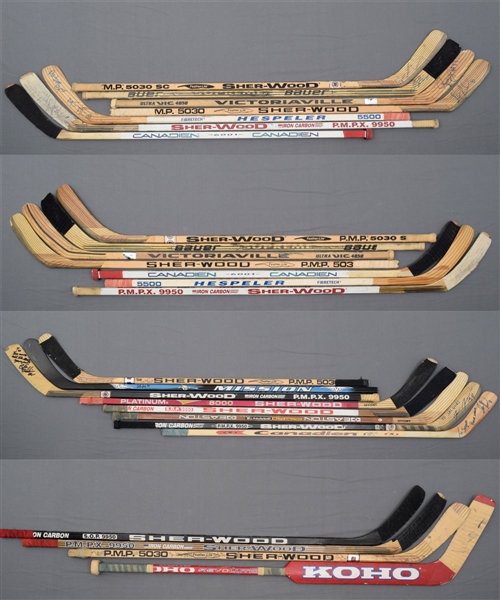 Montreal Canadiens 1990s Game-Used Stick and Signed Stick Collection of 19 with Denis Savard, Turgeon, Recchi, Koivu, Damphousse and Others