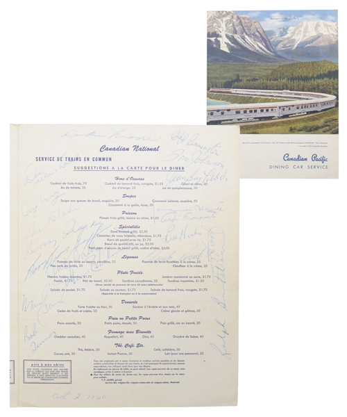 Montreal Canadiens 1960 Team-Signed Canadian Pacific Menu by 19 Featuring Plante, Harvey and Blake with LOA