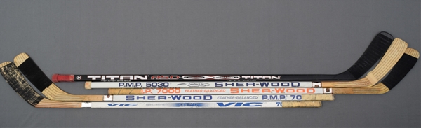 Enforcers Game-Used Stick Collection of 5 with Domi, Roberge and Others