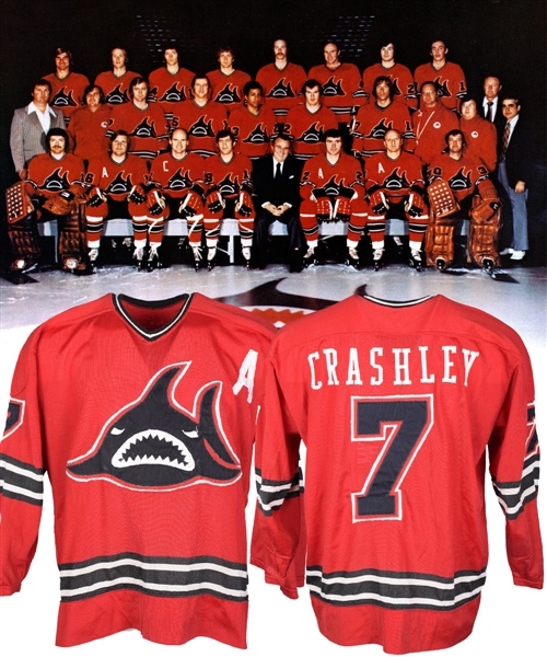 Bart Crashleys 1972-73 WHA Los Angeles Sharks Inaugural Season Game-Worn Alternate Captains Jersey with His Signed LOA