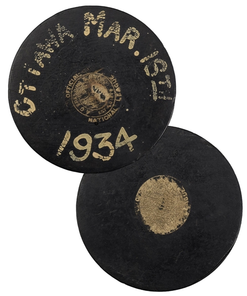 March 15th, 1934 Ottawa Senators vs New York Americans Spalding Game-Used Puck
