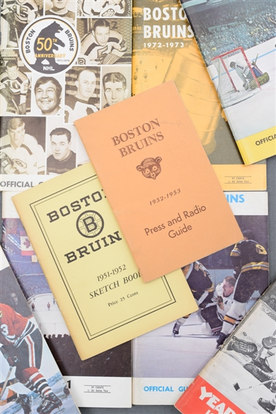 Boston Bruins 1951-74 Hockey Media Guide Collection of 9 with 1st Year Orr Guide