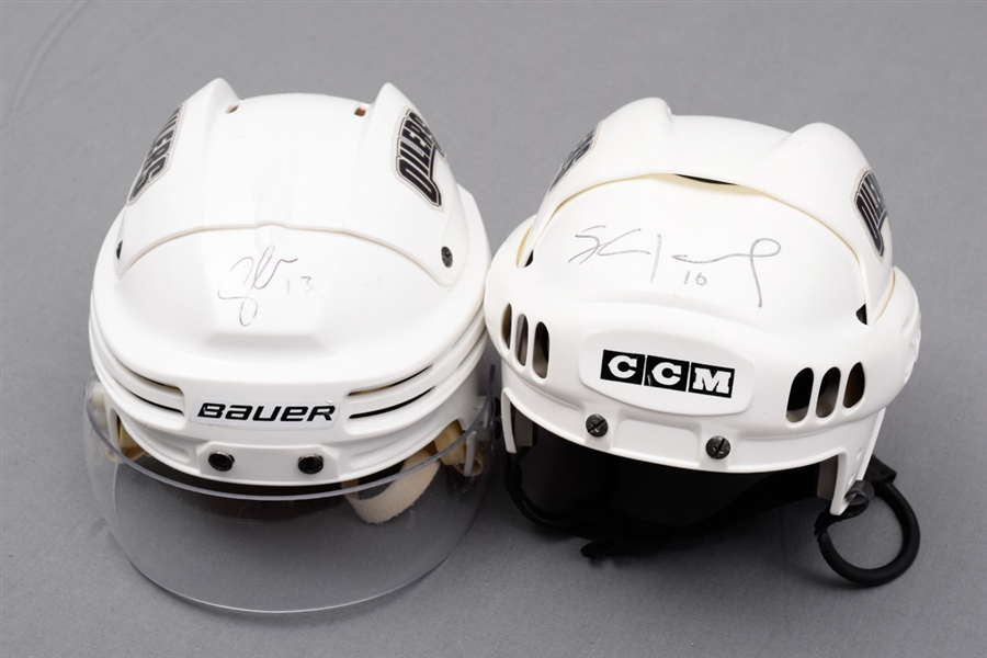 Shawn Horcoffs and Andrew Coglianos 2000s Edmonton Oilers Signed Game-Worn Helmets with LOAs